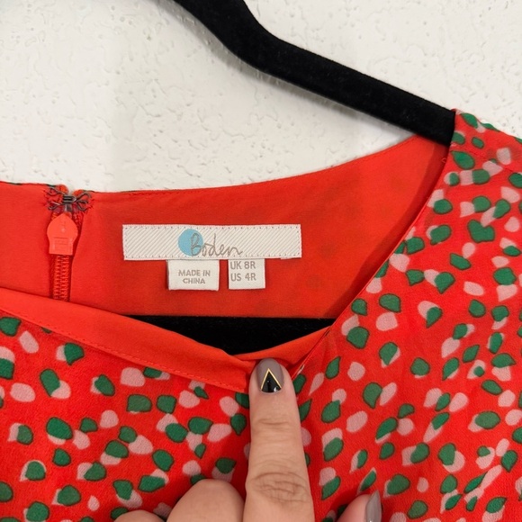 Boden Ingrid Orange Sunset Speckle Long Sleeve Flowy Crew Neck Midi Dress Size 4 - Picture 8 of 10